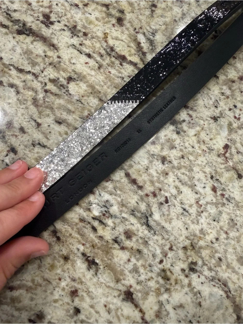 New Never Worn Kurt Geiger Black & Silver Glitter Women’s Belt